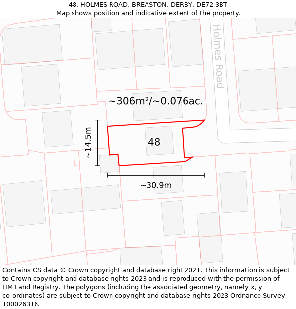 48, HOLMES ROAD, BREASTON, DERBY, DE72 3BT: Plot and title map