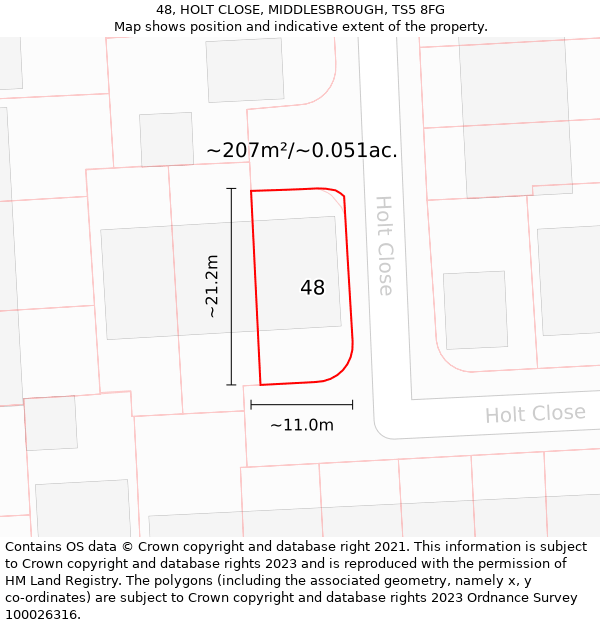 48, HOLT CLOSE, MIDDLESBROUGH, TS5 8FG: Plot and title map