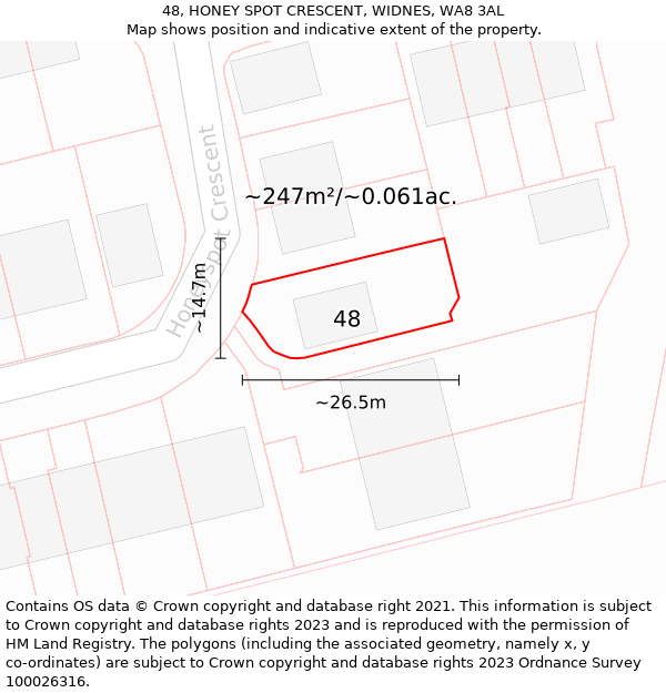 48, HONEY SPOT CRESCENT, WIDNES, WA8 3AL: Plot and title map