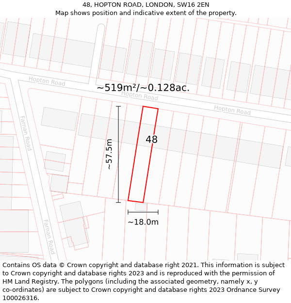 48, HOPTON ROAD, LONDON, SW16 2EN: Plot and title map