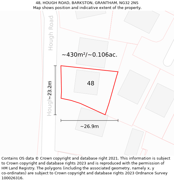 48, HOUGH ROAD, BARKSTON, GRANTHAM, NG32 2NS: Plot and title map