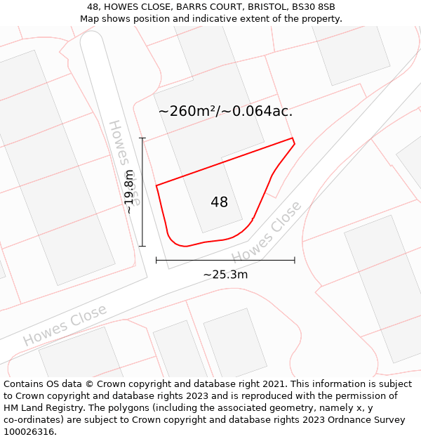 48, HOWES CLOSE, BARRS COURT, BRISTOL, BS30 8SB: Plot and title map