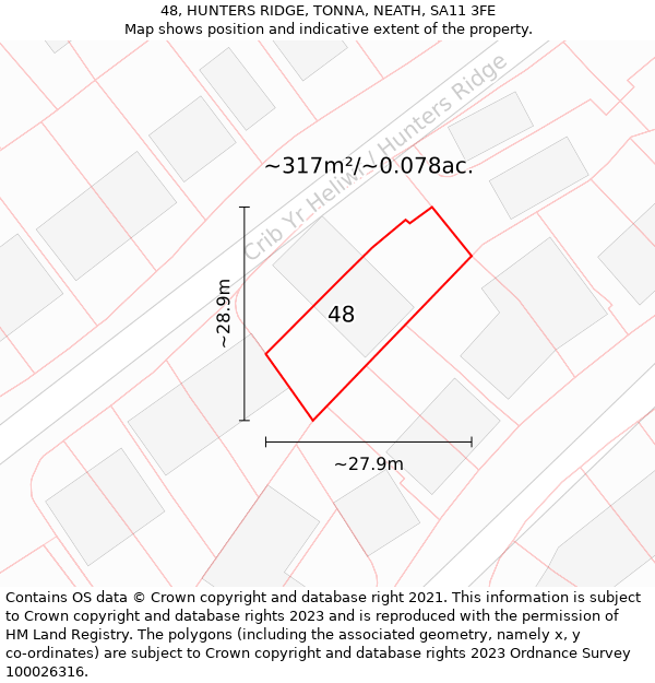 48, HUNTERS RIDGE, TONNA, NEATH, SA11 3FE: Plot and title map