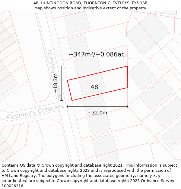 48, HUNTINGDON ROAD, THORNTON-CLEVELEYS, FY5 1SR: Plot and title map
