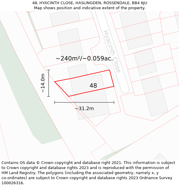 48, HYACINTH CLOSE, HASLINGDEN, ROSSENDALE, BB4 6JU: Plot and title map