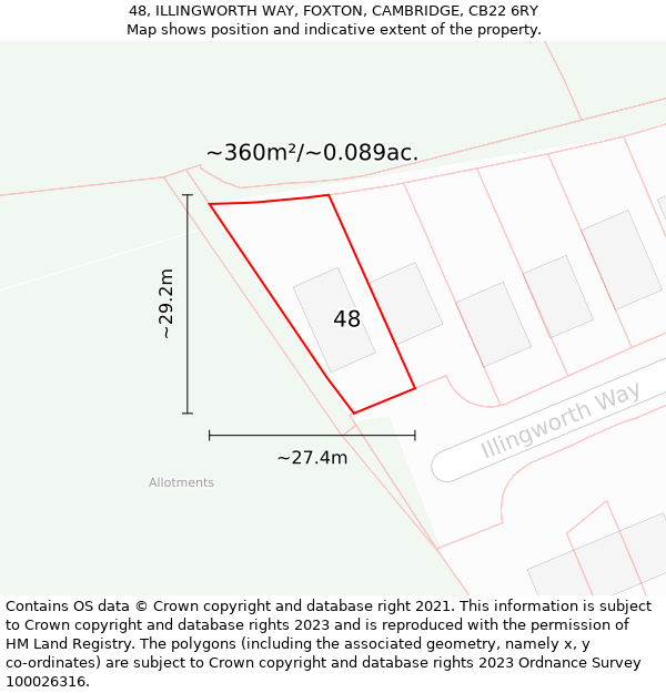 48, ILLINGWORTH WAY, FOXTON, CAMBRIDGE, CB22 6RY: Plot and title map