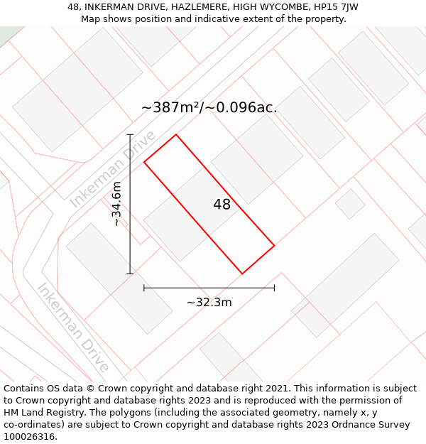 48, INKERMAN DRIVE, HAZLEMERE, HIGH WYCOMBE, HP15 7JW: Plot and title map