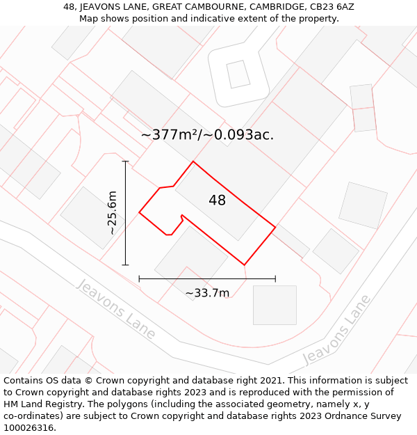 48, JEAVONS LANE, GREAT CAMBOURNE, CAMBRIDGE, CB23 6AZ: Plot and title map