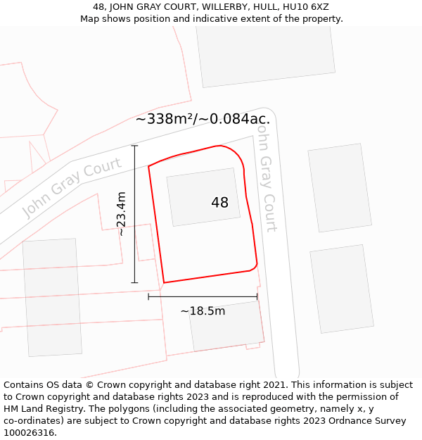 48, JOHN GRAY COURT, WILLERBY, HULL, HU10 6XZ: Plot and title map