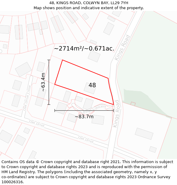 48, KINGS ROAD, COLWYN BAY, LL29 7YH: Plot and title map