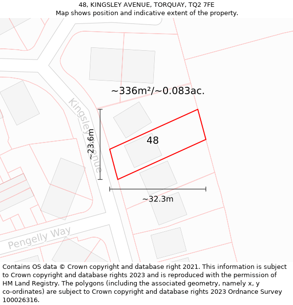 48, KINGSLEY AVENUE, TORQUAY, TQ2 7FE: Plot and title map