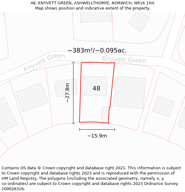 48, KNYVETT GREEN, ASHWELLTHORPE, NORWICH, NR16 1HA: Plot and title map