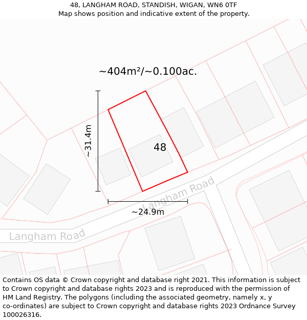 48, LANGHAM ROAD, STANDISH, WIGAN, WN6 0TF: Plot and title map