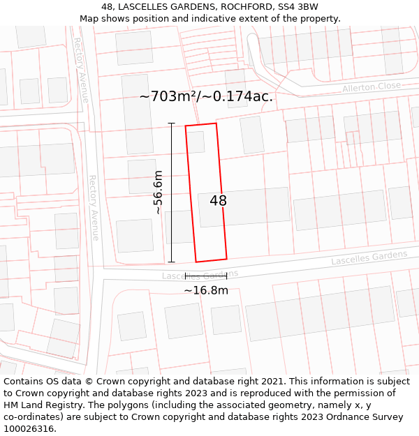 48, LASCELLES GARDENS, ROCHFORD, SS4 3BW: Plot and title map