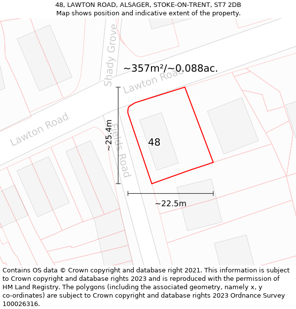 48, LAWTON ROAD, ALSAGER, STOKE-ON-TRENT, ST7 2DB: Plot and title map