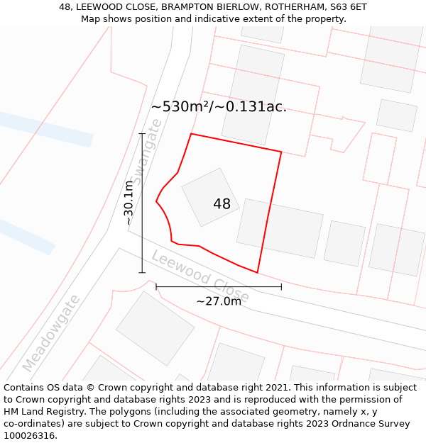 48, LEEWOOD CLOSE, BRAMPTON BIERLOW, ROTHERHAM, S63 6ET: Plot and title map