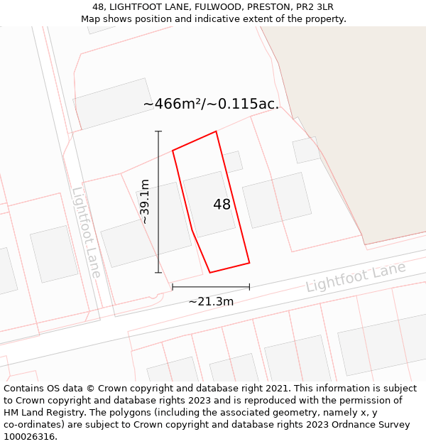 48, LIGHTFOOT LANE, FULWOOD, PRESTON, PR2 3LR: Plot and title map