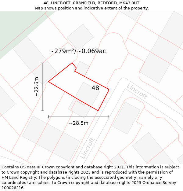 48, LINCROFT, CRANFIELD, BEDFORD, MK43 0HT: Plot and title map