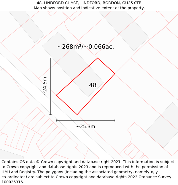 48, LINDFORD CHASE, LINDFORD, BORDON, GU35 0TB: Plot and title map