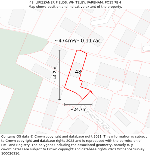 48, LIPIZZANER FIELDS, WHITELEY, FAREHAM, PO15 7BH: Plot and title map