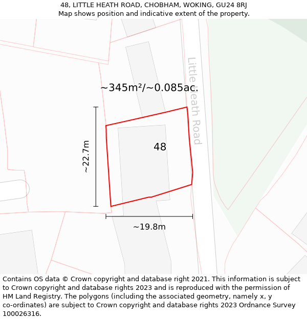 48, LITTLE HEATH ROAD, CHOBHAM, WOKING, GU24 8RJ: Plot and title map