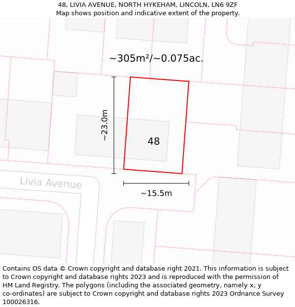 48, LIVIA AVENUE, NORTH HYKEHAM, LINCOLN, LN6 9ZF: Plot and title map