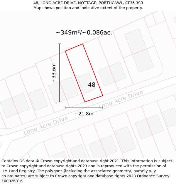 48, LONG ACRE DRIVE, NOTTAGE, PORTHCAWL, CF36 3SB: Plot and title map