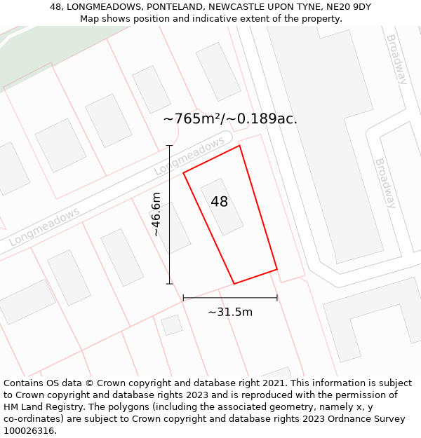 48, LONGMEADOWS, PONTELAND, NEWCASTLE UPON TYNE, NE20 9DY: Plot and title map