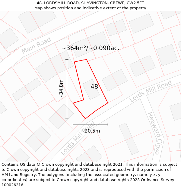 48, LORDSMILL ROAD, SHAVINGTON, CREWE, CW2 5ET: Plot and title map