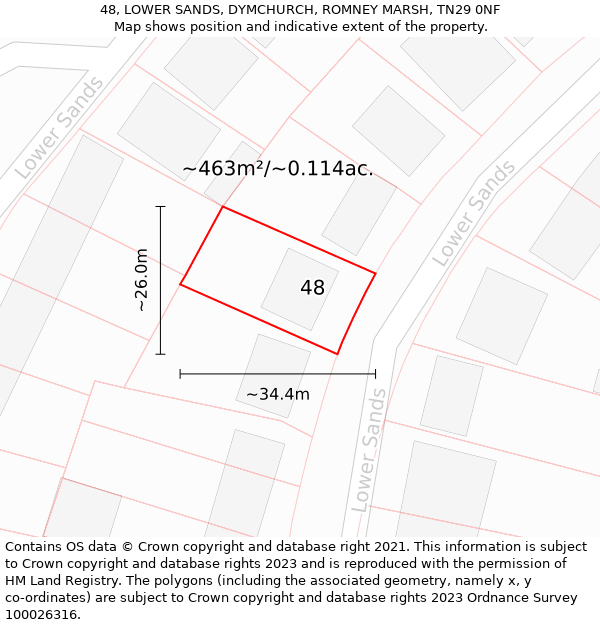 48, LOWER SANDS, DYMCHURCH, ROMNEY MARSH, TN29 0NF: Plot and title map