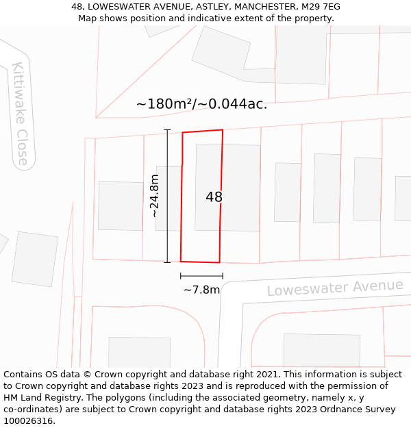 48, LOWESWATER AVENUE, ASTLEY, MANCHESTER, M29 7EG: Plot and title map