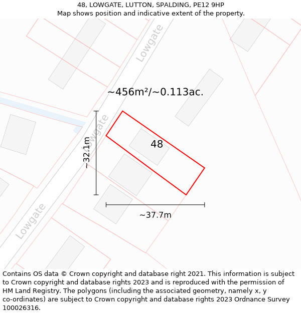 48, LOWGATE, LUTTON, SPALDING, PE12 9HP: Plot and title map