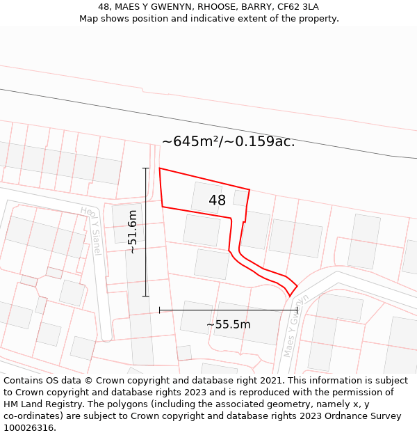 48, MAES Y GWENYN, RHOOSE, BARRY, CF62 3LA: Plot and title map