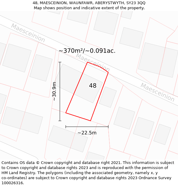 48, MAESCEINION, WAUNFAWR, ABERYSTWYTH, SY23 3QQ: Plot and title map