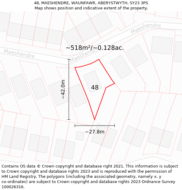 48, MAESHENDRE, WAUNFAWR, ABERYSTWYTH, SY23 3PS: Plot and title map