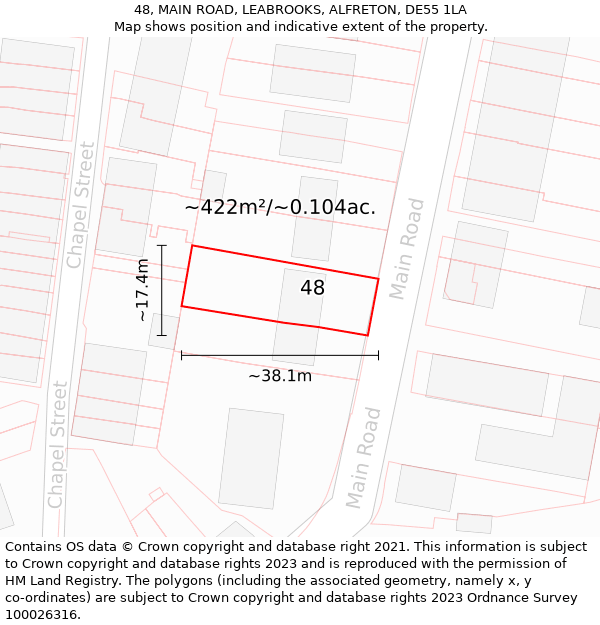 48, MAIN ROAD, LEABROOKS, ALFRETON, DE55 1LA: Plot and title map