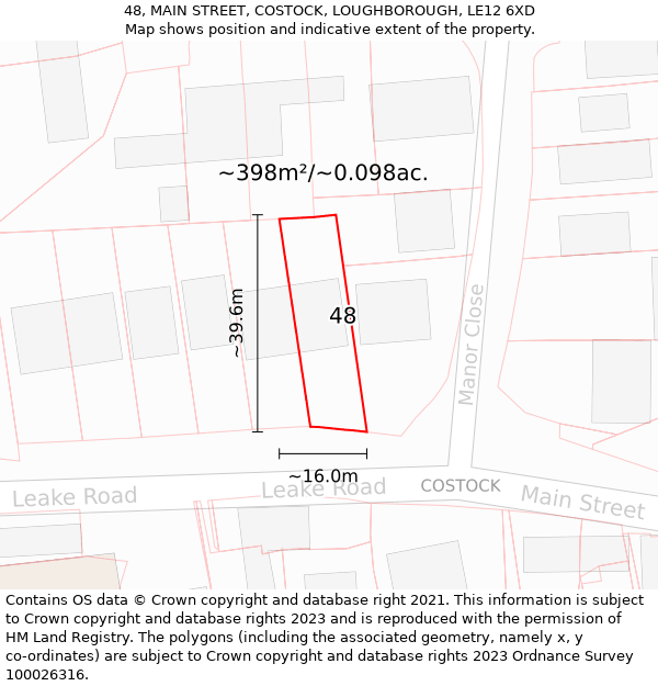 48, MAIN STREET, COSTOCK, LOUGHBOROUGH, LE12 6XD: Plot and title map