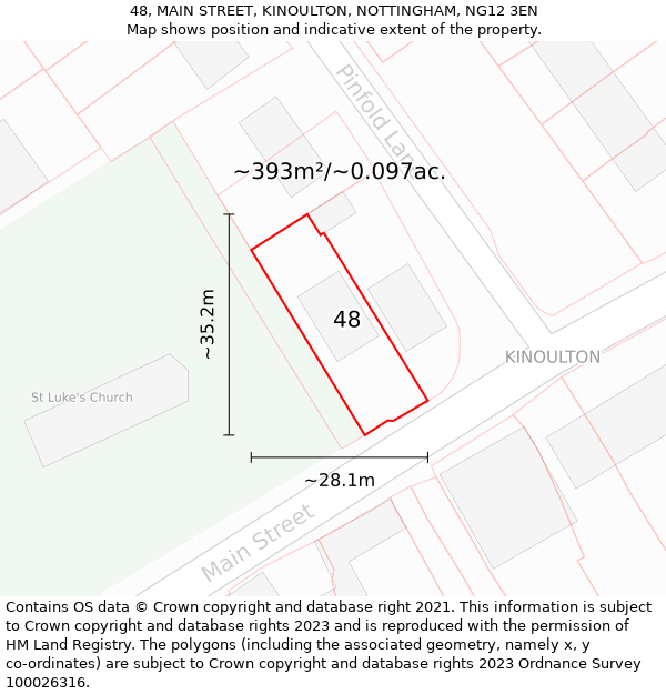 48, MAIN STREET, KINOULTON, NOTTINGHAM, NG12 3EN: Plot and title map