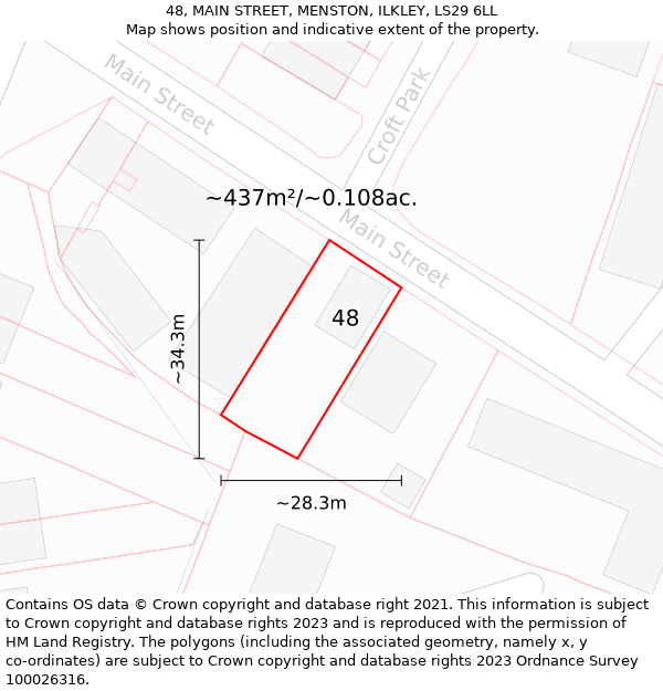 48, MAIN STREET, MENSTON, ILKLEY, LS29 6LL: Plot and title map