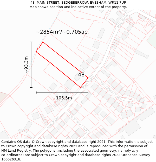 48, MAIN STREET, SEDGEBERROW, EVESHAM, WR11 7UF: Plot and title map