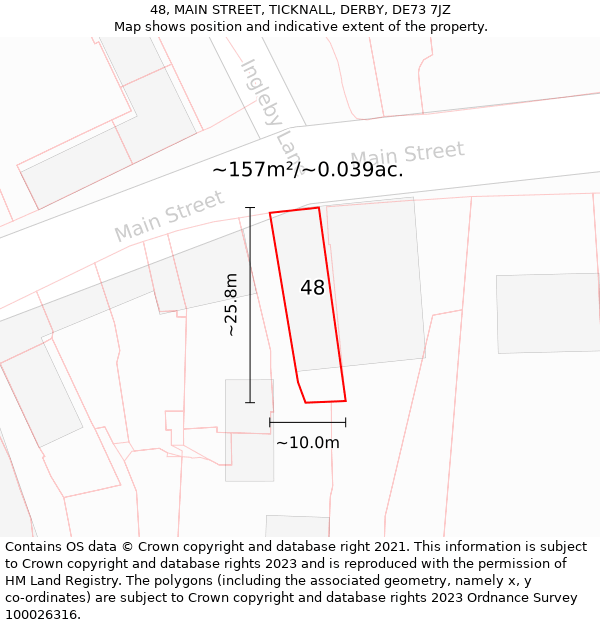 48, MAIN STREET, TICKNALL, DERBY, DE73 7JZ: Plot and title map