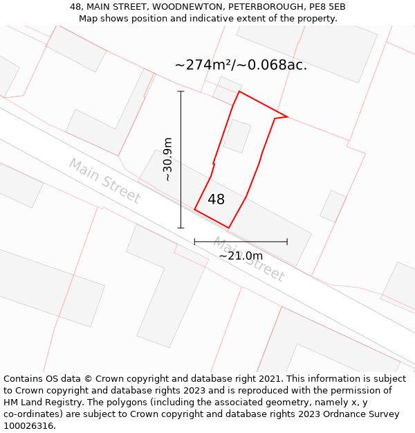 48, MAIN STREET, WOODNEWTON, PETERBOROUGH, PE8 5EB: Plot and title map