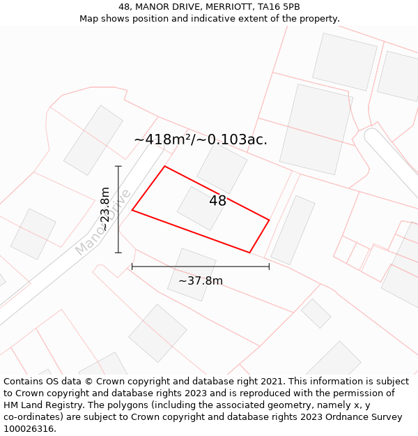 48, MANOR DRIVE, MERRIOTT, TA16 5PB: Plot and title map