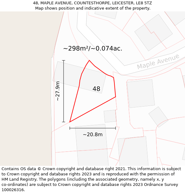 48, MAPLE AVENUE, COUNTESTHORPE, LEICESTER, LE8 5TZ: Plot and title map
