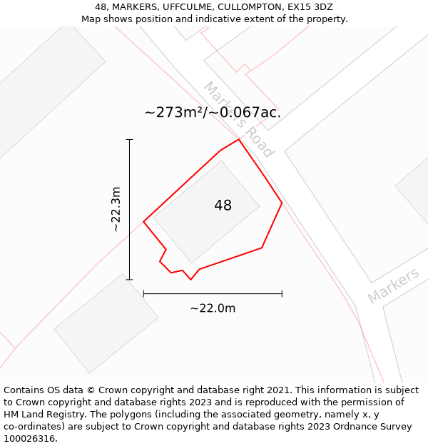 48, MARKERS, UFFCULME, CULLOMPTON, EX15 3DZ: Plot and title map