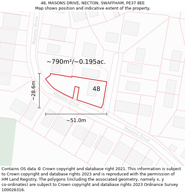 48, MASONS DRIVE, NECTON, SWAFFHAM, PE37 8EE: Plot and title map