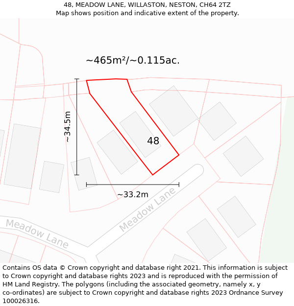 48, MEADOW LANE, WILLASTON, NESTON, CH64 2TZ: Plot and title map