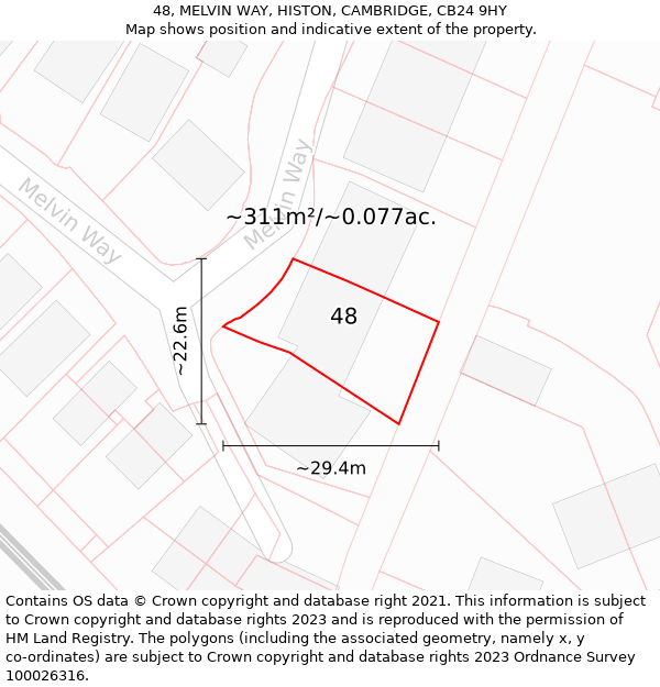 48, MELVIN WAY, HISTON, CAMBRIDGE, CB24 9HY: Plot and title map