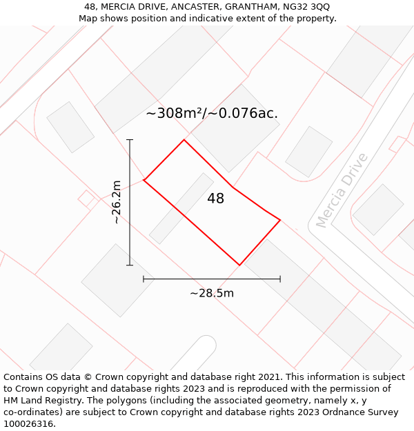 48, MERCIA DRIVE, ANCASTER, GRANTHAM, NG32 3QQ: Plot and title map