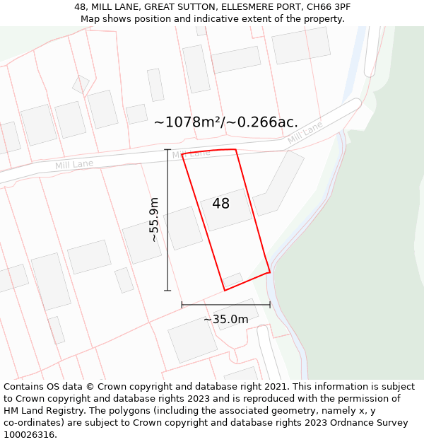 48, MILL LANE, GREAT SUTTON, ELLESMERE PORT, CH66 3PF: Plot and title map